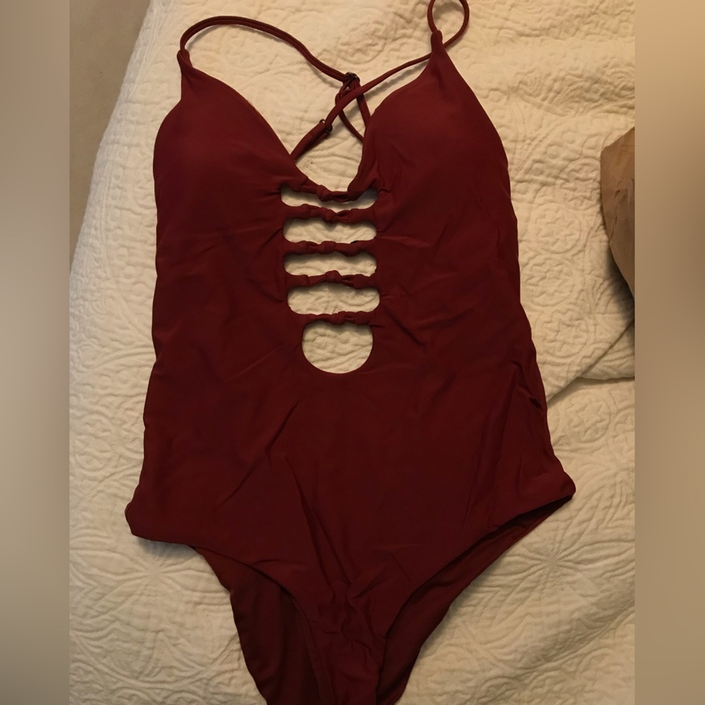 Red BECCA by Rebecca White bathing suit. Brand new with tags!